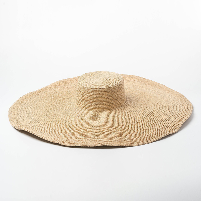 Spring and Summer New Flat Top Large Brim Lafite Straw Hat Concave Shape Travel Sun Protection Large Rim Lafite Flat Top Hat