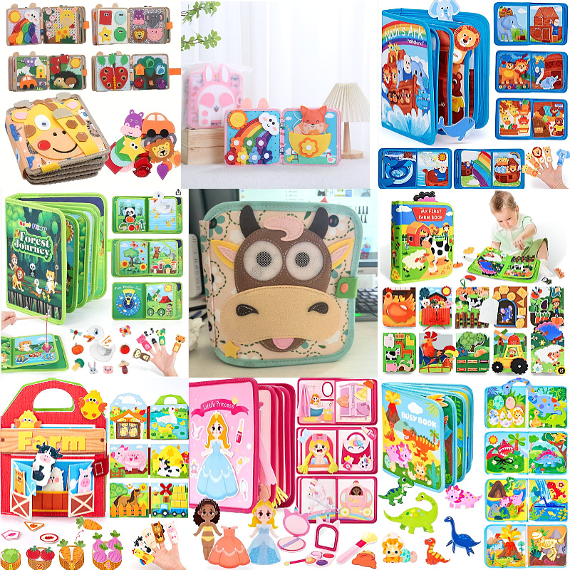 Early Education Cartoon Felt Book Cross-border Montessori Baby Children Quiet Book Development Intelligence Rainbow Book 3D Stereo