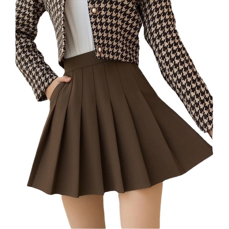 Picture of Pleated Skirt with Pocket Women's Skirt Short Skirt Spring Autumn and Winter New Mature Royal Sister High Waist Slimming A- line Skirt Thick