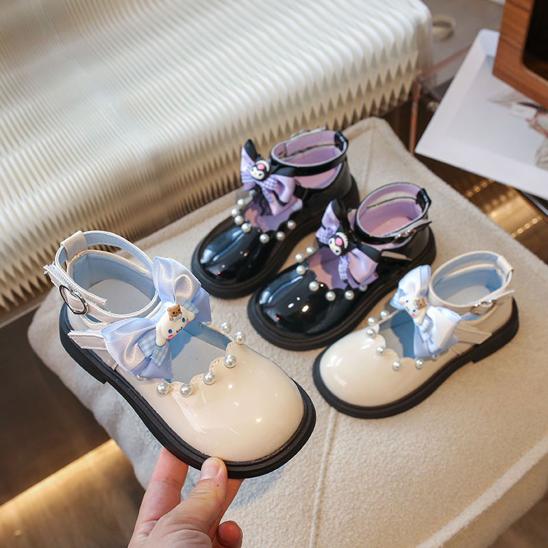2024 autumn leather shoes new single-layer shoes girls soft bottom cartoon shoes solid color bright leather princess shoes fashion retro baby