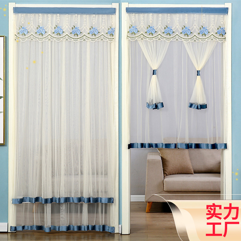 New Wholesale Anti-Mosquito Door Curtain Lace Gauze Embroidered Curtain Curtain Bedroom Punch-Free Dual-Use Privacy Curtain