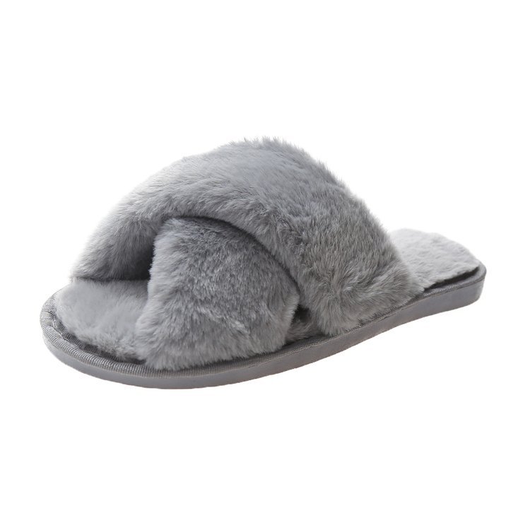 Picture of Foreign trade plush cotton slippers for women 2022 autumn and winter New Women's Flat open toe home Cross plush slippers wholesale