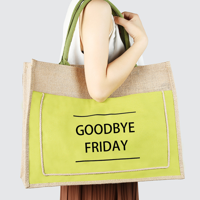 Customized Logo Retro Linen Handbag Company Advertising Large Capacity Shopping Bag Burlap Beach Bag