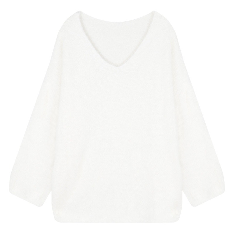 Off-the-shoulder long sleeve sweater women's autumn and winter loose soft glutinous sweater mid-length lazy loose top outer wear