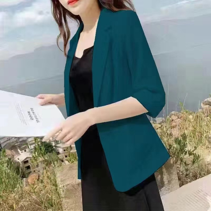 Picture of Linen Small Suit Women's Jacket Thin 2024 Summer Suit Korean Style Sun Protection Clothing Casual British Style Women's White Black