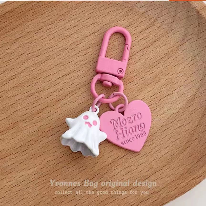 Picture of Cute personality sweet cool little ghost ghost love ornaments pink black keychain headset pendant jewelry accessories