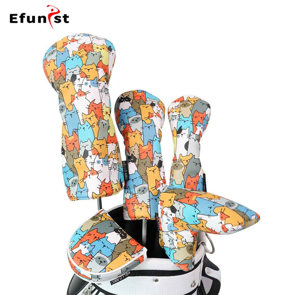 Golf Cart Cover Graffiti Cat Wooden Pole Cover No. 1 Wooden Ballway Wooden Straight Semi-round Protective Hat Cover