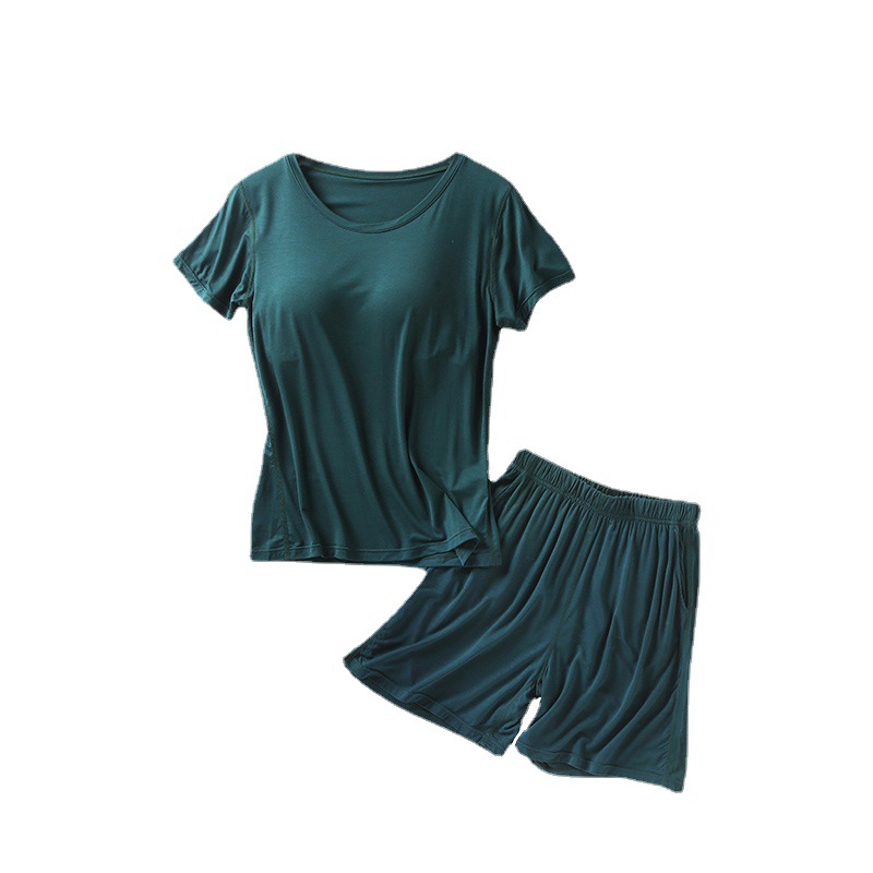 Picture of Modal Women's Suit Cup One-piece Short-sleeved Shorts Pocket-free Slimming Home Pajamas Suit Large Size Women