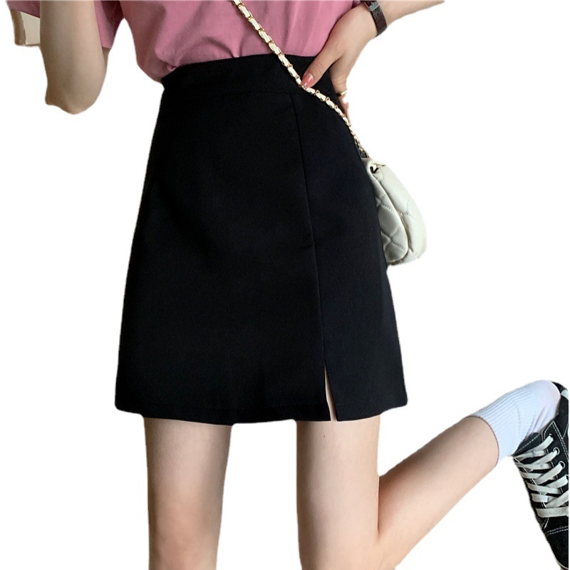 Picture of Women's Skirt Spring and Summer 2025 New Fashion Small Hip Skirt High Waist Slimming Split Black A- line Skirt