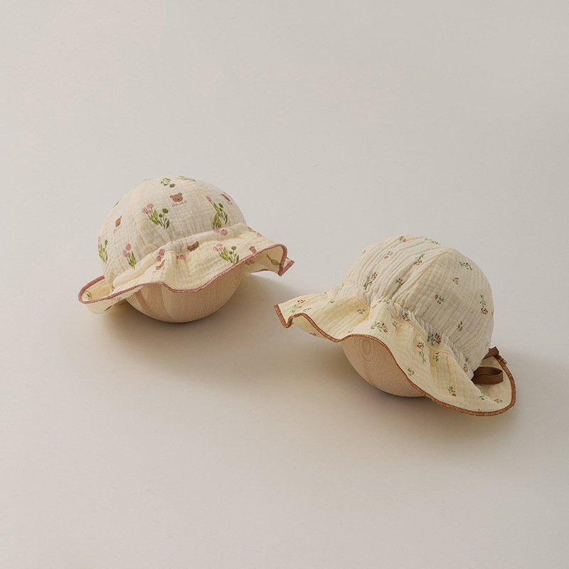 Floral Fisherman Hat Spring and Summer New Baby Sun Hat Cotton Gauze Baby Sun Protection Sun Hat Sweet Fisherman Hat