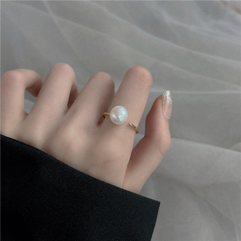 Natural Freshwater Pearl Opening No Color Fading Ring Women's Finger Ring High Color Retain Gold Bag Light Luxury Simple Strong Light Finger Ring