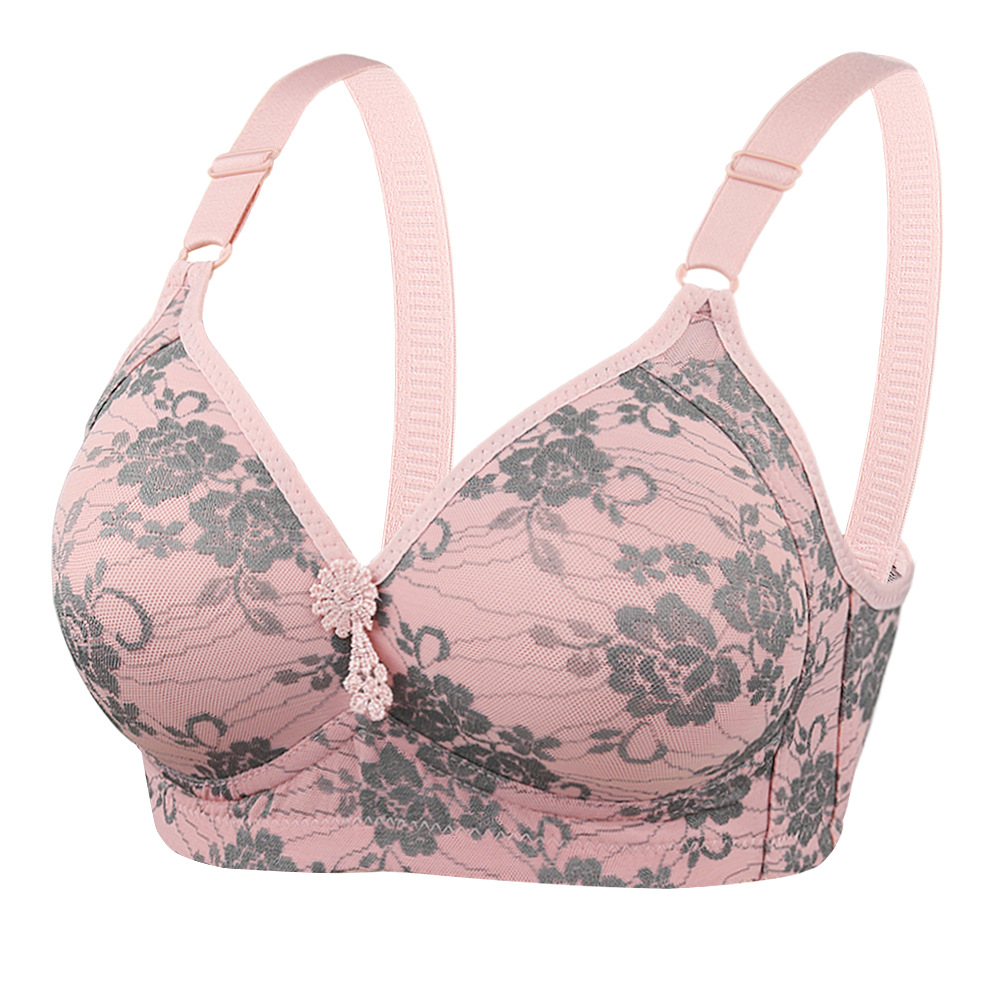 New Middle-Aged and Elderly Women's Intimates, Comfortable and Thin Printed C Cup Mother's Bra, Cross-Border Wire-Free Large Size Bra