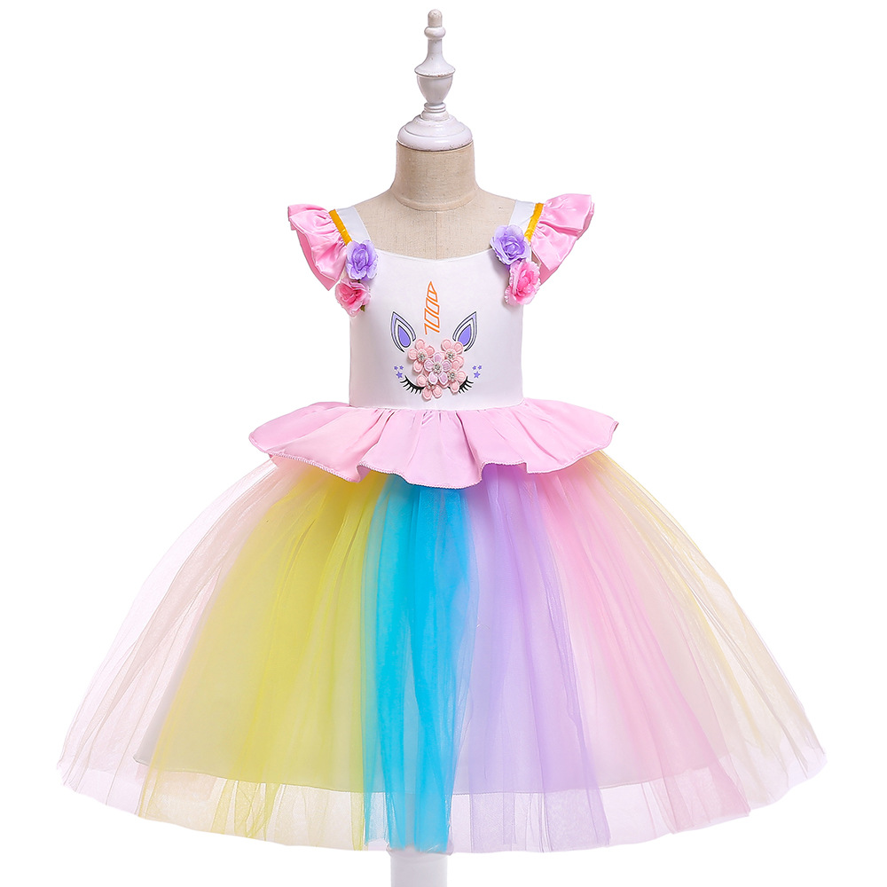 Picture of AliExpress European and American 2020 New Unicorn Children's Dress Princess Dress Children's Wear Girls Flower Girl Wedding Dress