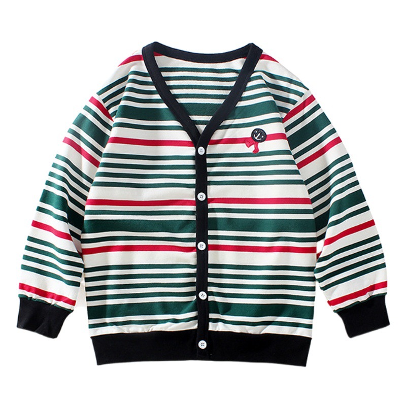 2024 Spring and Autumn Korean Style New Children's Clothing Long Sleeve Boys' Jacket Striped Terry Button Jacket Children's Easiest for Match