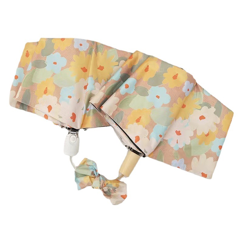 Japanese Daisy Automatic Umbrella Women's Folding Black Sun Umbrella Sunscreen UV Protection Umbrella for Students