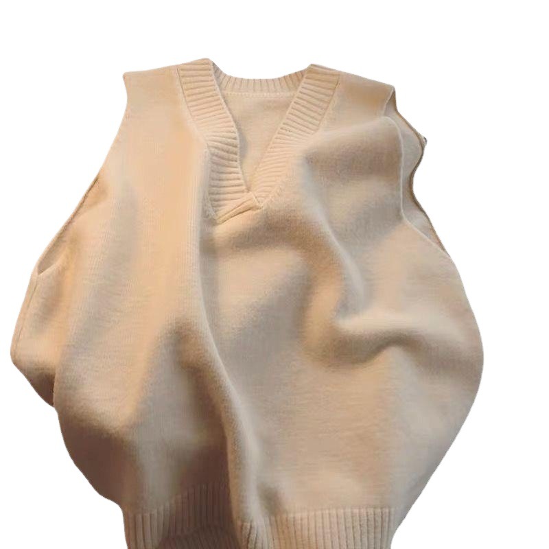 Picture of V-Neck Sweater Vest for Women, Korean Style Sleeveless Knitted Vest, Simple Preppy Style, Loose Outer Wear, Fashionable Vest