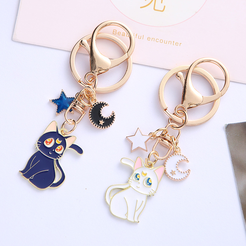 Cute Cat Alloy Keychain Pendant Cute Cute Moon Cat Five-pointed Star Metal Accessories Women's Bag Pendant