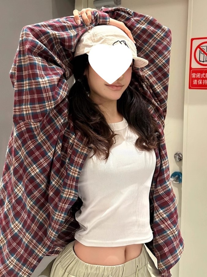 American Plaid Shirt Women's Autumn Red and Blue Contrast Polo Collar Casual Shirt oversize Loose Sun Protection Jacket