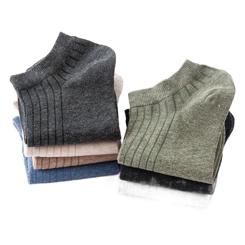 Big Sale 200-Needle Men's Boat Socks Spring and Summer Adult Pure Color Cotton Socks Stripesd Sweat-Absorbent and Deodorant Sports Invisible Socks
