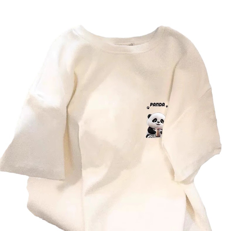 Short-sleeved T-shirt women's spring and summer 2024 new round neck loose Joker mid-length half-sleeved white top ins trendy