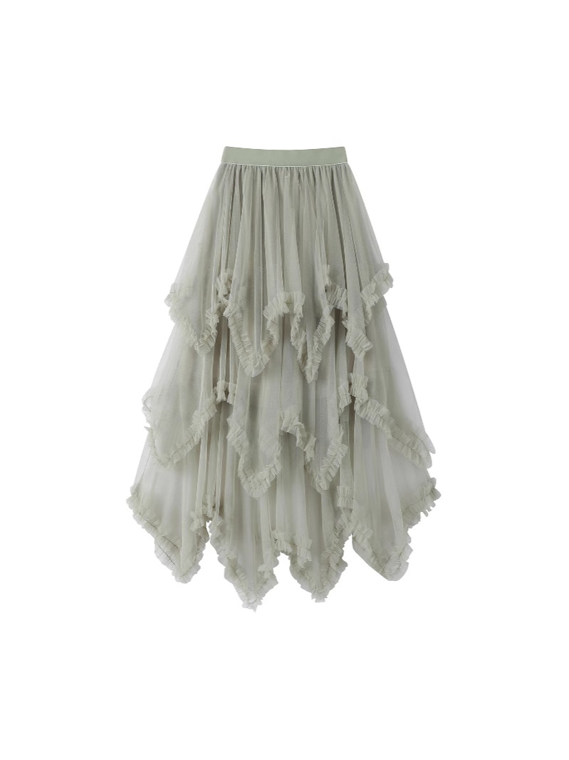 Elasticated Waist Mesh Canopy Cake Skirt Mid-length Elegant High Waist Slim-fit Skirt Irregular Veil Fairy Skirt
