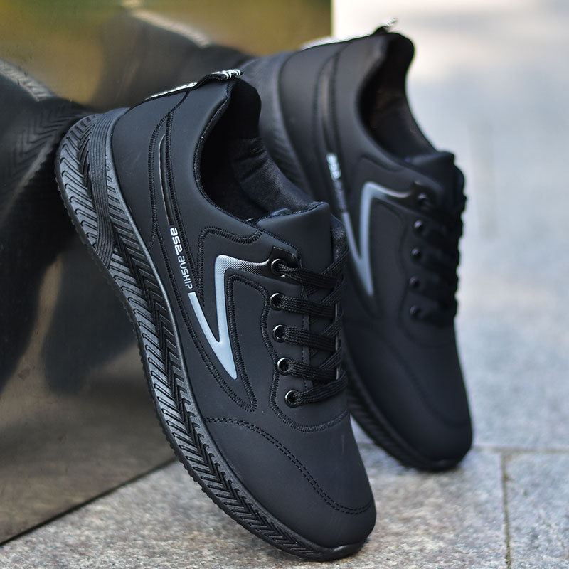 Picture of Men's Shoes, Autumn and Winter Waterproof Leather Shoes, Versatile Trendy Shoes, Black Non-Slip Sports Casual Shoes, Men's Low-Top Running Shoes