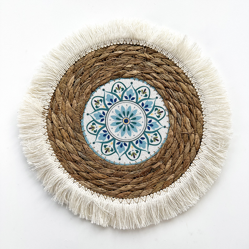 Picture of Bohemian style straw wall decoration living room background wall decoration ethnic round hanging decoration sofa bedside hanging decoration