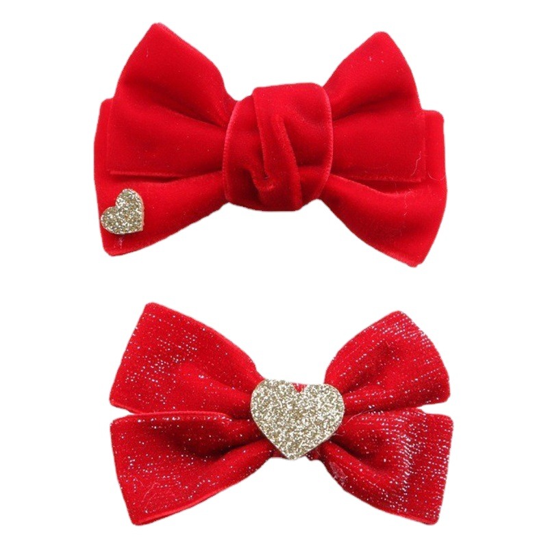 Cute Velvet Children's Bow Hairpin Velvet Girls Princess Hair Accessories Red Clip Love Hair Clip