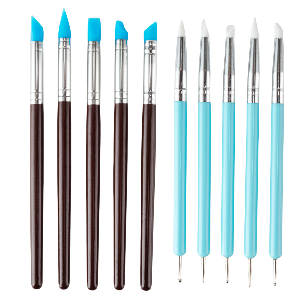 Cross-border nail art silicone pen 10-piece clay tool pottery clay tool DIY silicone drill pen carving set