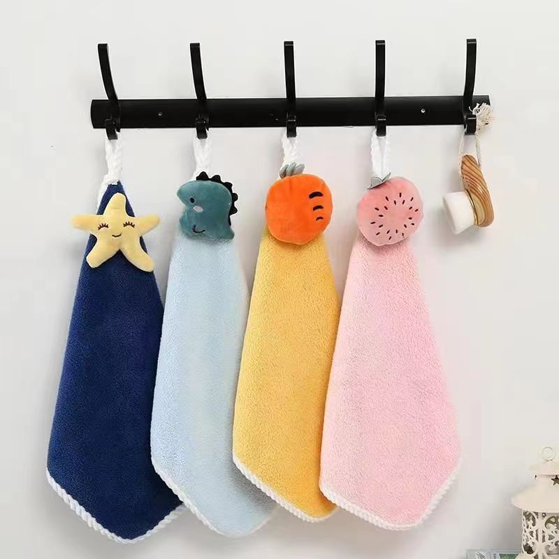 Cute Hanging Absorbent Hand Towel Cartoon Kidsren's Square Towel Hand Towel Can Hang Small Towel Kitchen Bathroom Absorbent