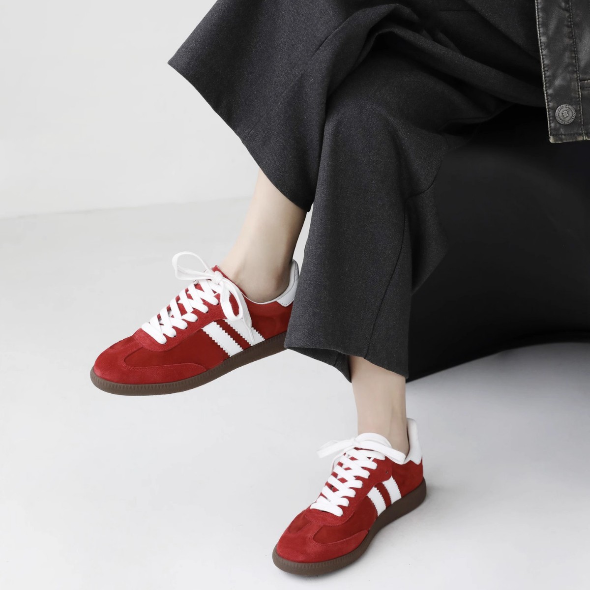 Lightweight Red Platform German Training Shoes Women's Autumn and Winter Vintage Color-matching Flat Lace-up Sports Casual Sneakers 2025 New Style