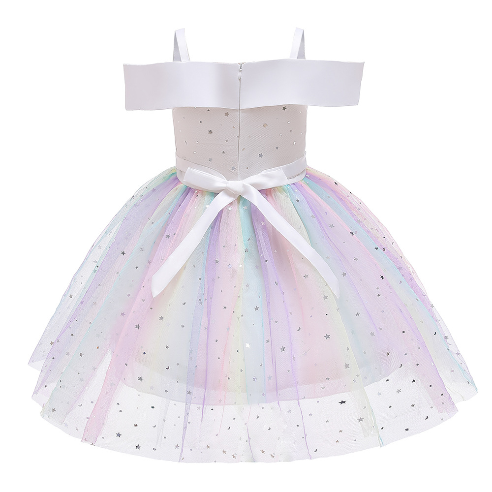 Picture of European and American New Summer Girls' Dress Starry Sky Sequined Tutu Skirt One-Shoulder Off-Shoulder Children's Dress Princess Dress