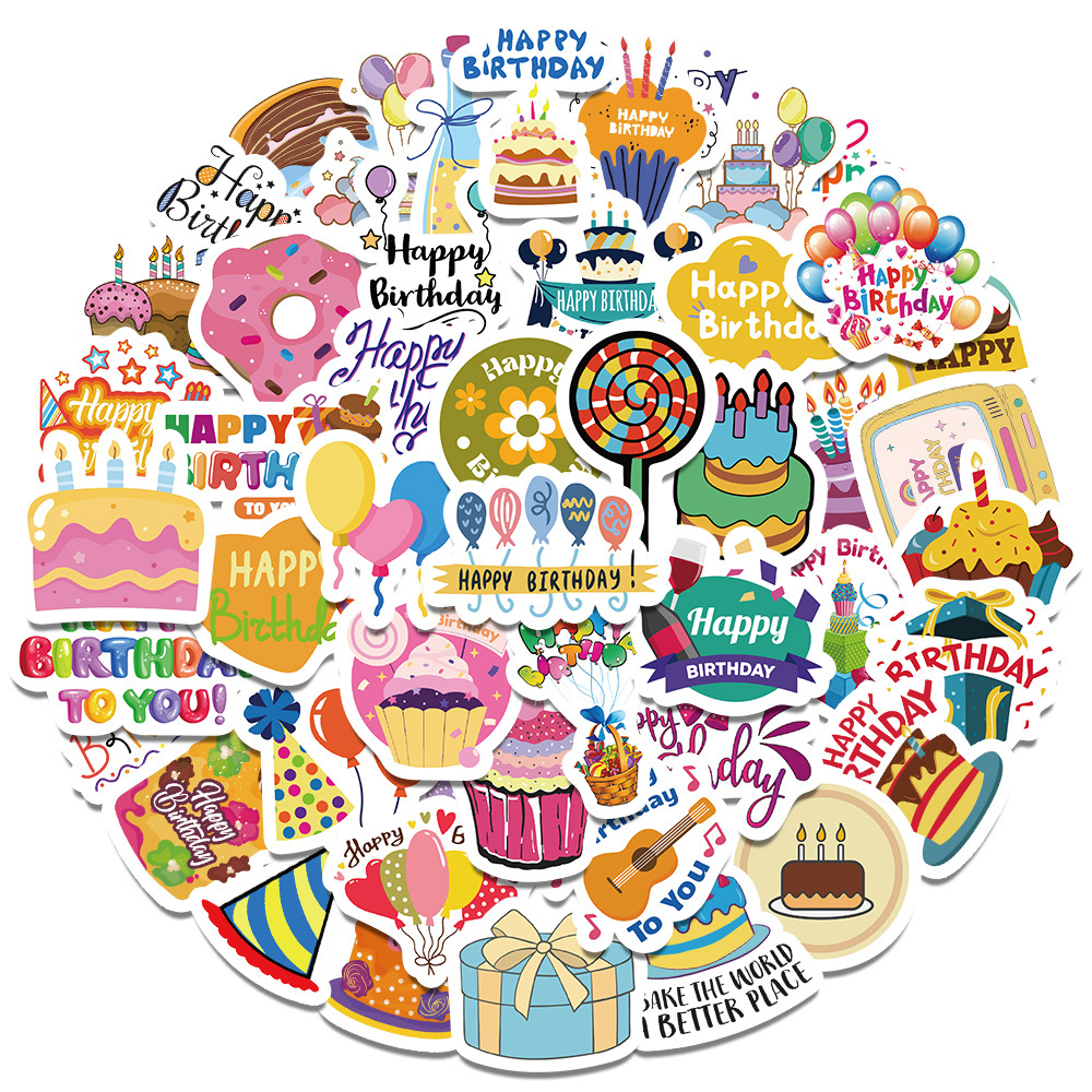 50 birthday creative decorative stickers cake candle balloon material DIY water Cup refrigerator phone case stickers
