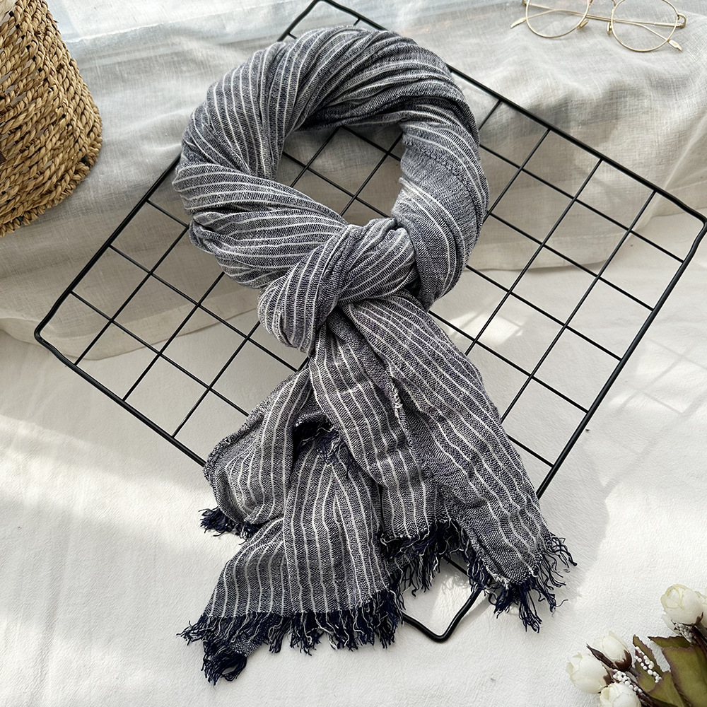 Picture of Amazon Hot Autumn New European and American Striped All-match Silk Scarf Women's Artistic Foreign Style Shawl Men's Cotton Scarf