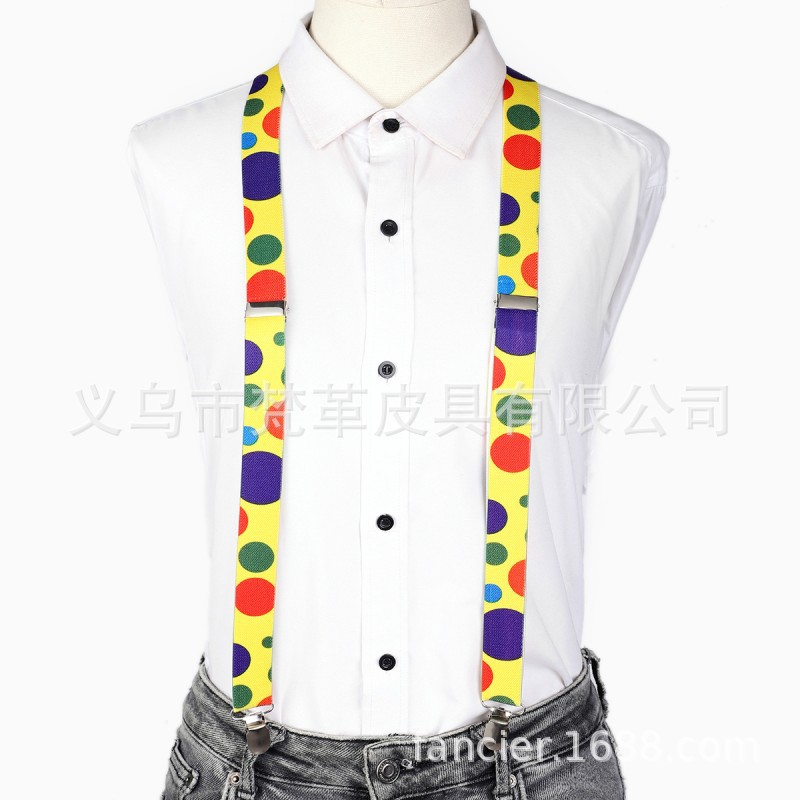 Cross-border colorful printing elastic elastic three-clip strap length Adjustable suspenders unisex in stock wholesale