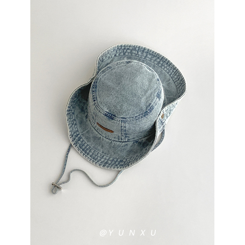 Picture of Yunxu/Japanese Style Versatile Fashionable Leather Label Retro Washed Denim Fisherman Hat for Women Outdoor Camping Style Mountaineering Hat for Men