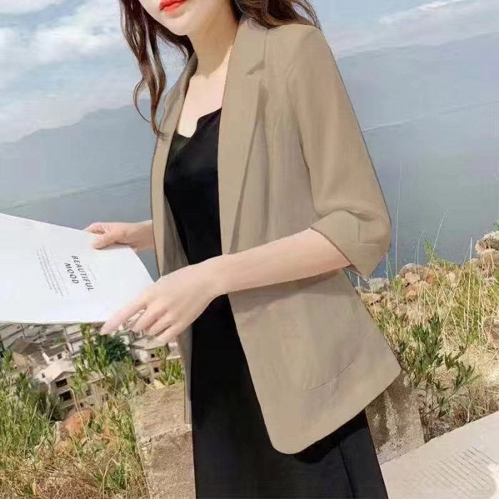 Picture of Linen Small Suit Women's Jacket Thin 2024 Summer Suit Korean Style Sun Protection Clothing Casual British Style Women's White Black