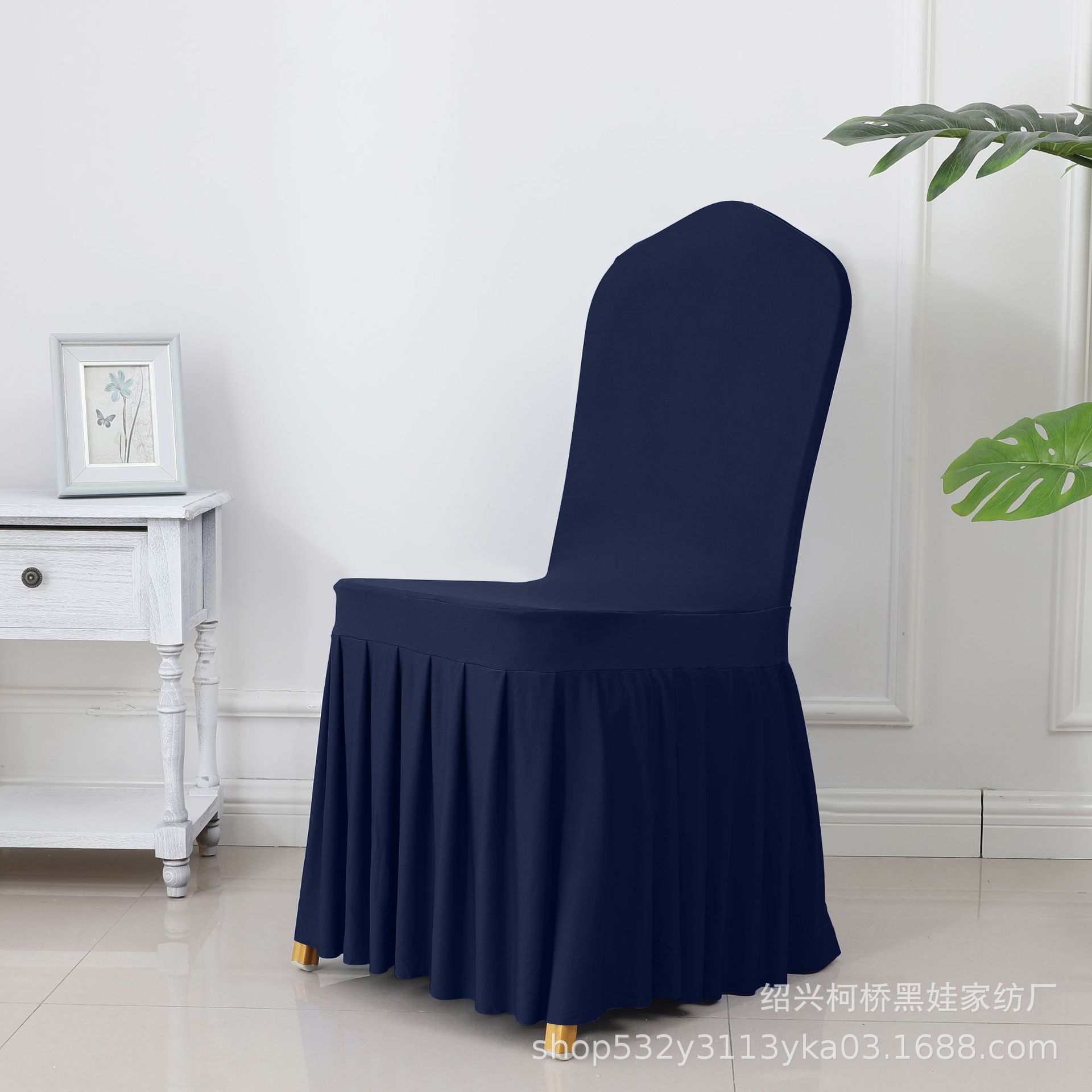 Picture of Chair Cover Thickened Stretch Pleated Skirt Dining Chair Cover Hotel Wedding Banquet Event Stool Cover Hotel Cloth