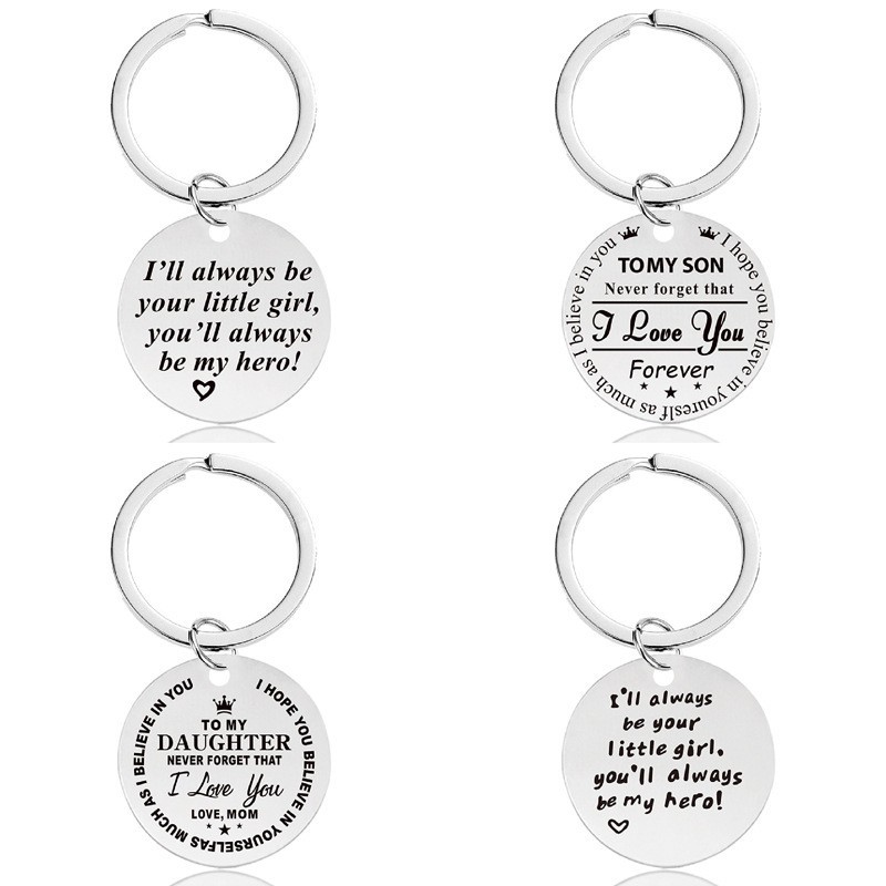 Europe and the United States cross-border stainless steel key chain key pendant lettering metal round brand titanium steel jewelry pendant gift wholesale
