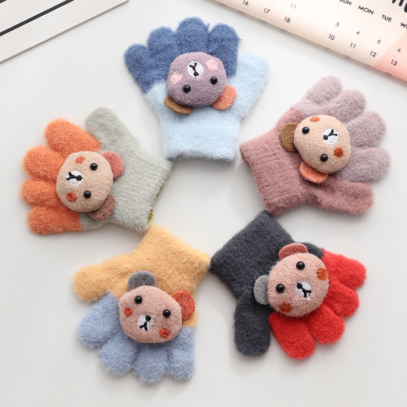 Picture of Children's Gloves Five Fingers Baby Autumn and Winter Cute Trendy Boys and Girls Students Thickened 1-3 Years Old 2 Warm Kids