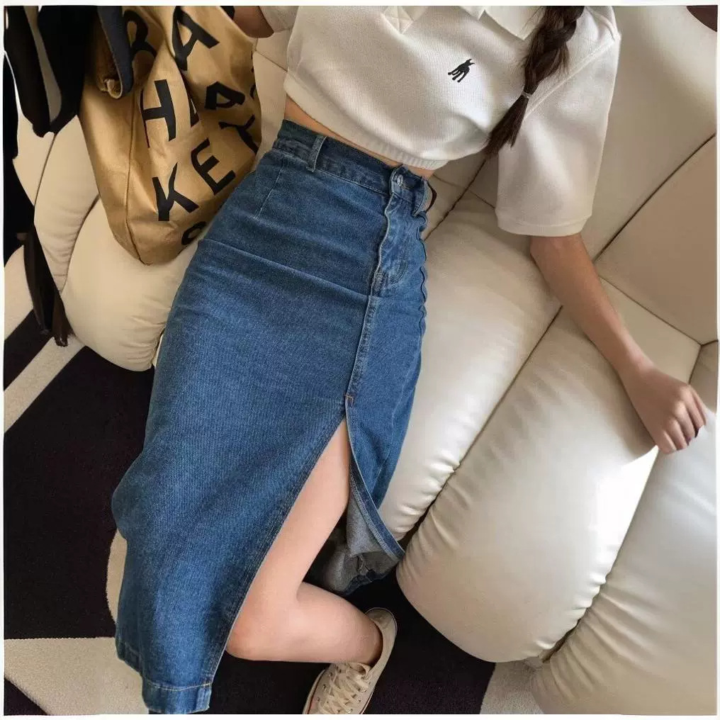 Picture of Denim Skirt Women's 2025 Fashion New Slim One-Step Hip Skirt Slit Mid-Length High Waist Large Size Long Skirt