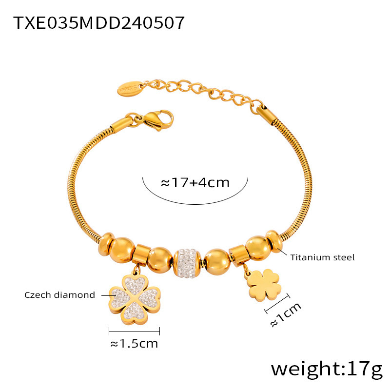 Picture of Korean Style Ins Style Fashion Transfer Beads Bracelet Necklace Internet Celebrity Design Simple Four-leaf Flower Diamond suit Niche Female