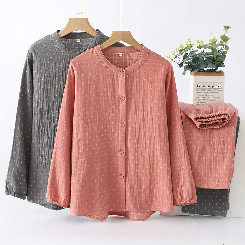 Women's Simple Double-layer Gauze Pure Cotton Sleepwear for Couple Spring and Autumn Summer Thin Men's Home Suit