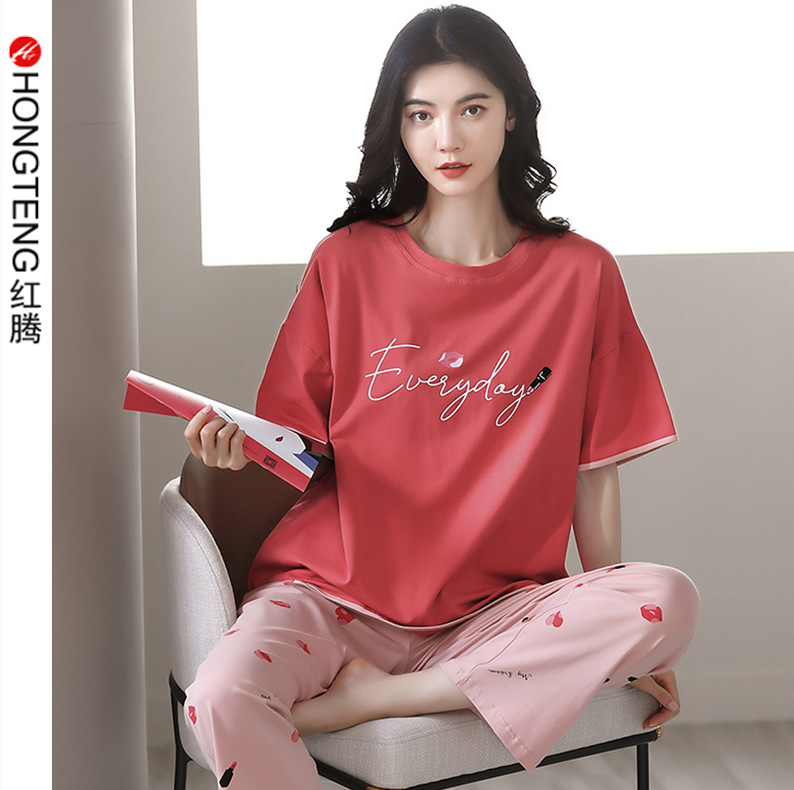Summer Modal Pajamas Women's Pullover Simple Thin Short-sleeved Trousers Comfortable Outwear Home Clothes Suit for Women