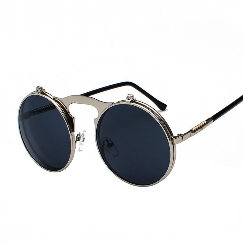 Picture of Jet 3057 Retro Metal Steampunk Flip Sunglasses Flip Sunglasses for Men and Women Trendy Round Frame Prince Mirror