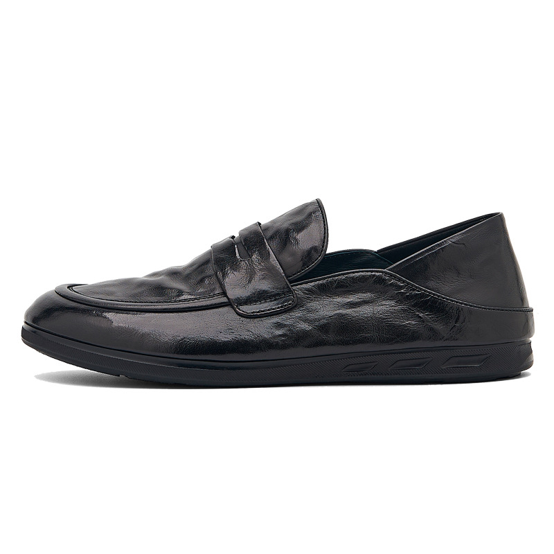 New British Retro Slip-on Shoes Hand-in Men's Casual Shoes Soft Leather Soft Bottom Loafers