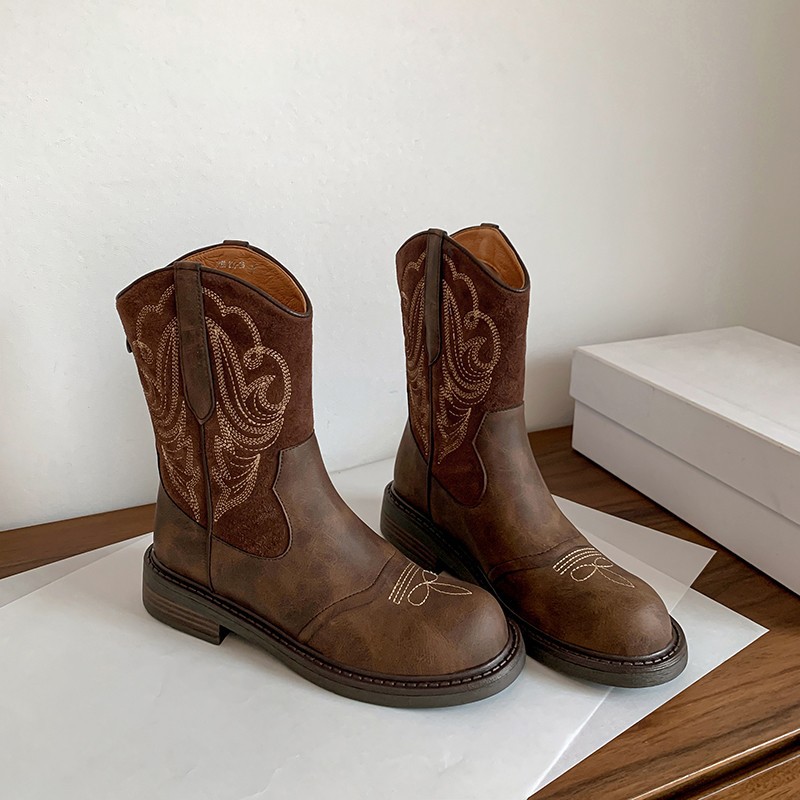 Picture of Travel Must Wear Embroidered Boots Women's Vintage Martin Boots Brown High Boots Long Boots Western Cowboy Boots Women's Boots