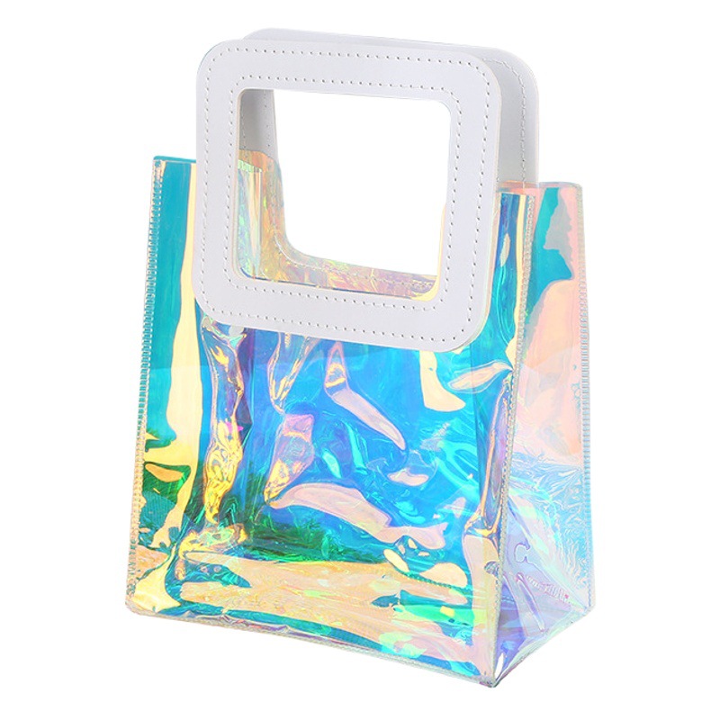 Wholesale colorful pvc handbag colorful laser gift bag custom printed logo transparent jelly candy packaging bag