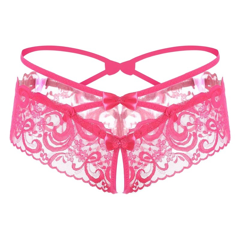 Sexy Hollow Transparent Women's Open Underwear Lace Temptation Underwear Women's Low Waist Cute Triangle Underwear