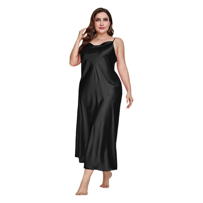 Danielin Plus Large Size Pajamas Women's Fashion Breathable Casual Pajamas Long Silk Sexy Sling Nightgown
